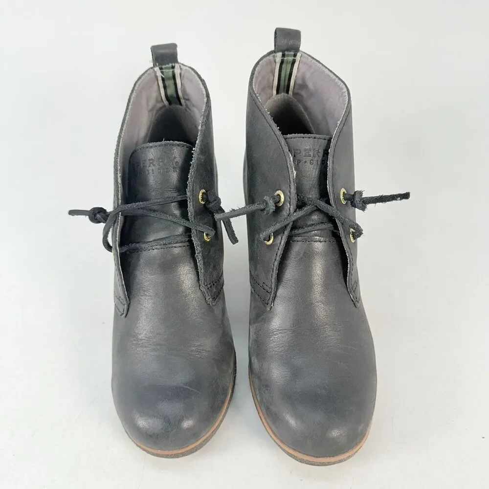 SPERRY Top Sider Harlow Black Leather Booties Wedge STS90491 Size 9.5 M